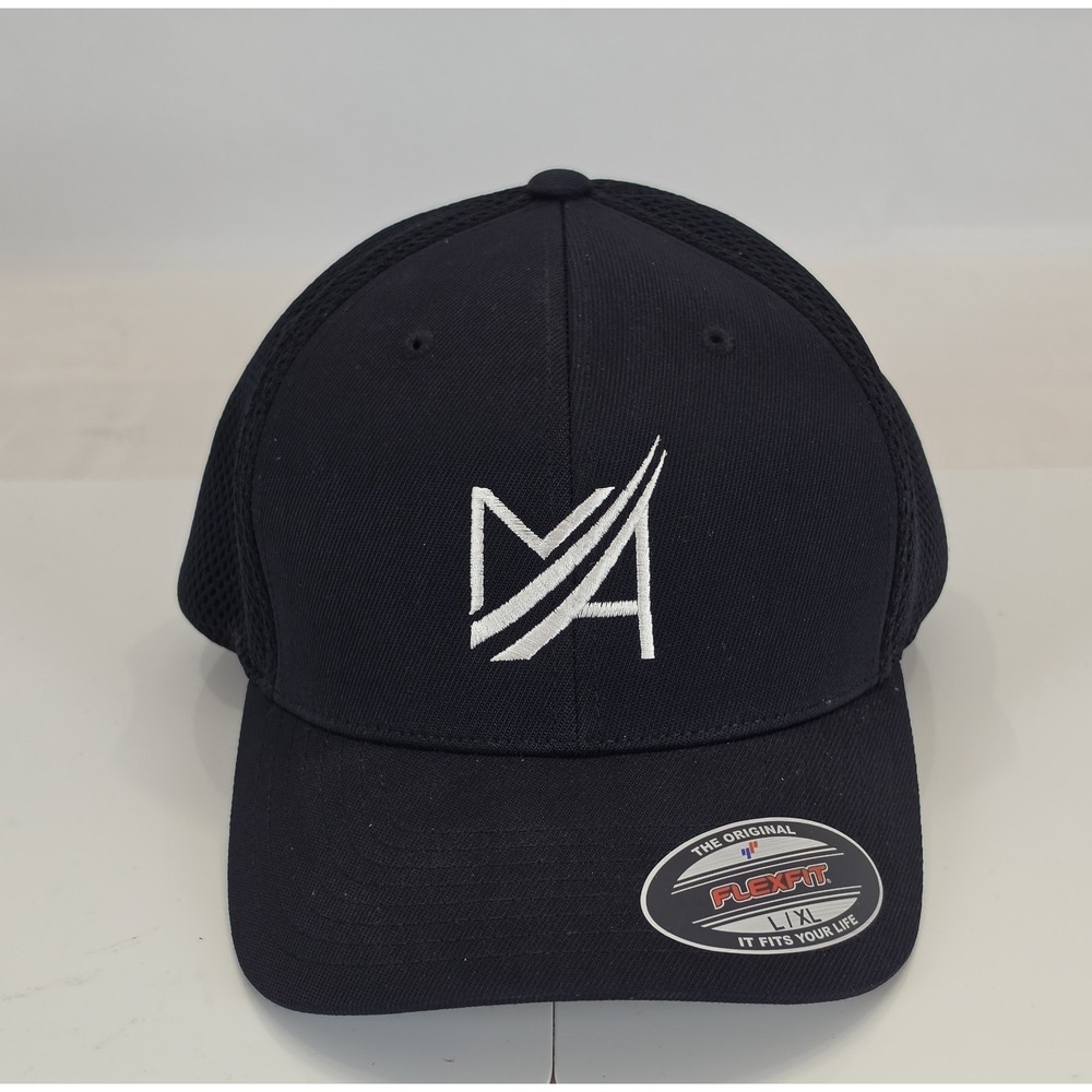 Sport-Tek Flexfit Mesh Back Hat Mens L/XL Black Cap White Embroidered Logo New